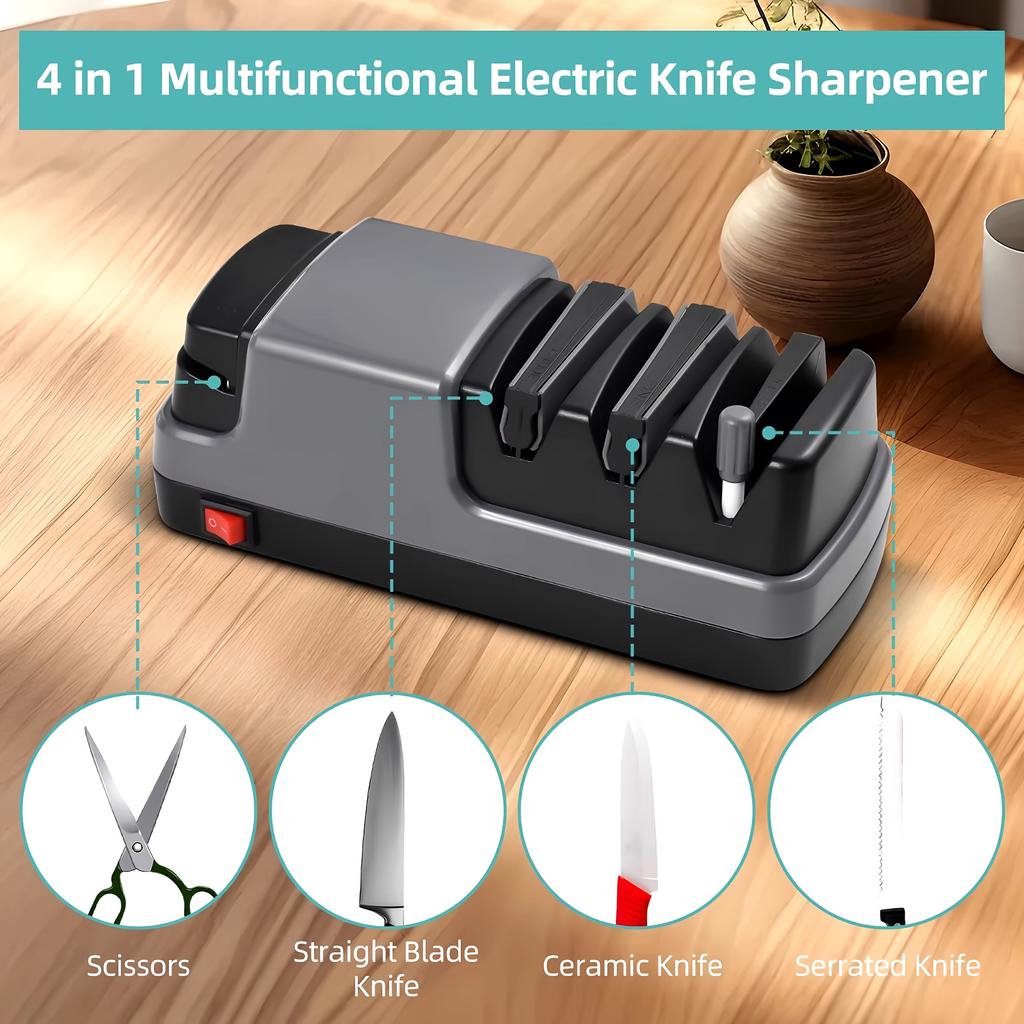 Multi-functional tool 4-in-1 knife sharpener: Suitable for diamond sandpaper for straight blades, serrated edges, ceramic pieces and scissors.