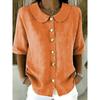 Elegant Commuting Loose Solid Button Half Sleeve Shirt For Women
