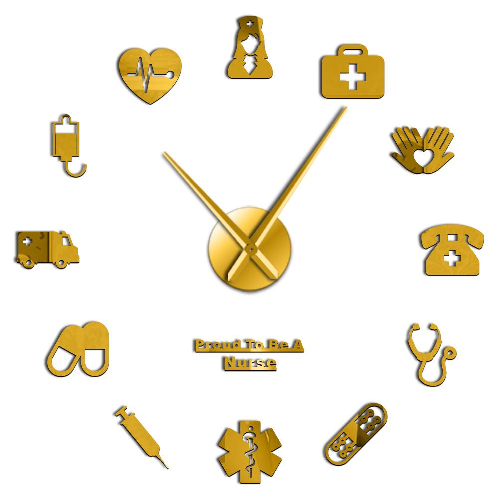 

Proud To Be A Nurse Doctor & Nurse Kit DIY Large Wall Clock Medical Office Hospital Wall Art Decor Long Hands Clock Wall Watch (Gold,27 Inch) золотой