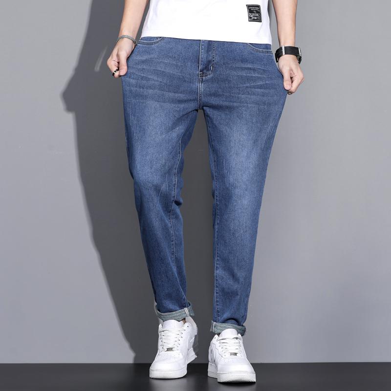 Dobrej Jakości Czarne Szare Niebieskie Obcisłe Dżinsy Męskie Wiosna Lato Slim Fit Dżinsy Denomowe Męskie Bawełniane Elastyczne Spodnie Jeansowe Cowboy LY2301