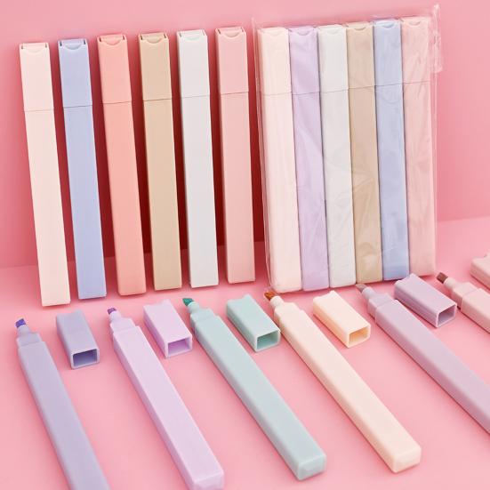 Yousheng 6Pcs Pastel Highlighter Pen Set for Students Large Capacity Eye-Care Markers for Journaling Notes Quick-Dry Dual-Tip Highlighters Cute School