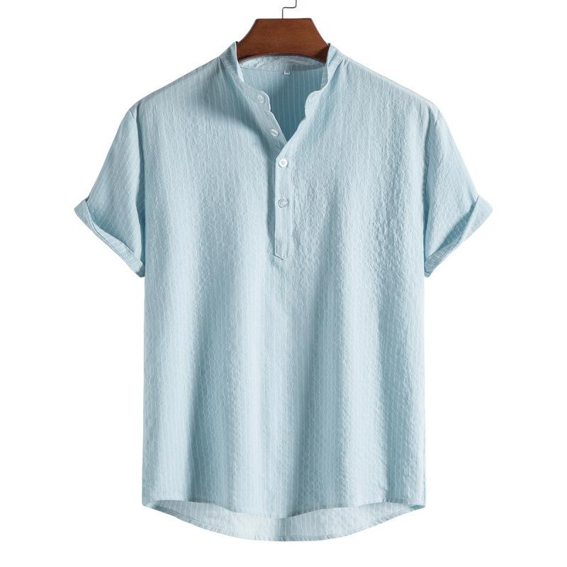 Y2k Short Sleeve Shirt Men's Cotton and Linen Stand Collar Short-sleeved Shirt