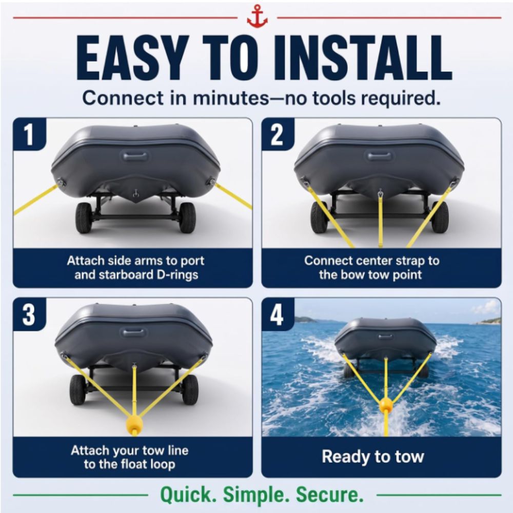 Heavy Duty Boat Towing Bridle High Strength Polyester Marine Towing Harness  Water Sports