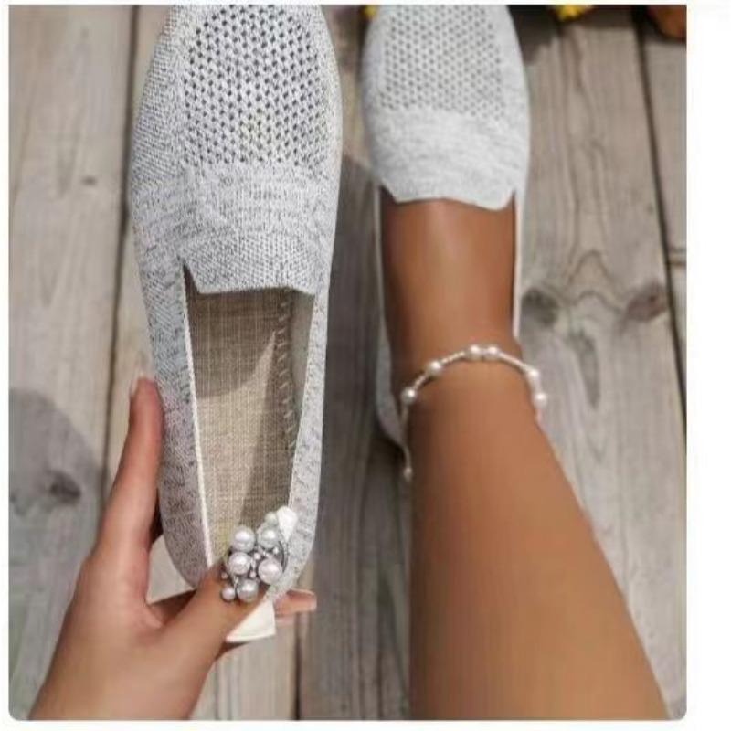 Spring new square head flat bottom fly-woven single shoes women's one-pedal casual shoes
