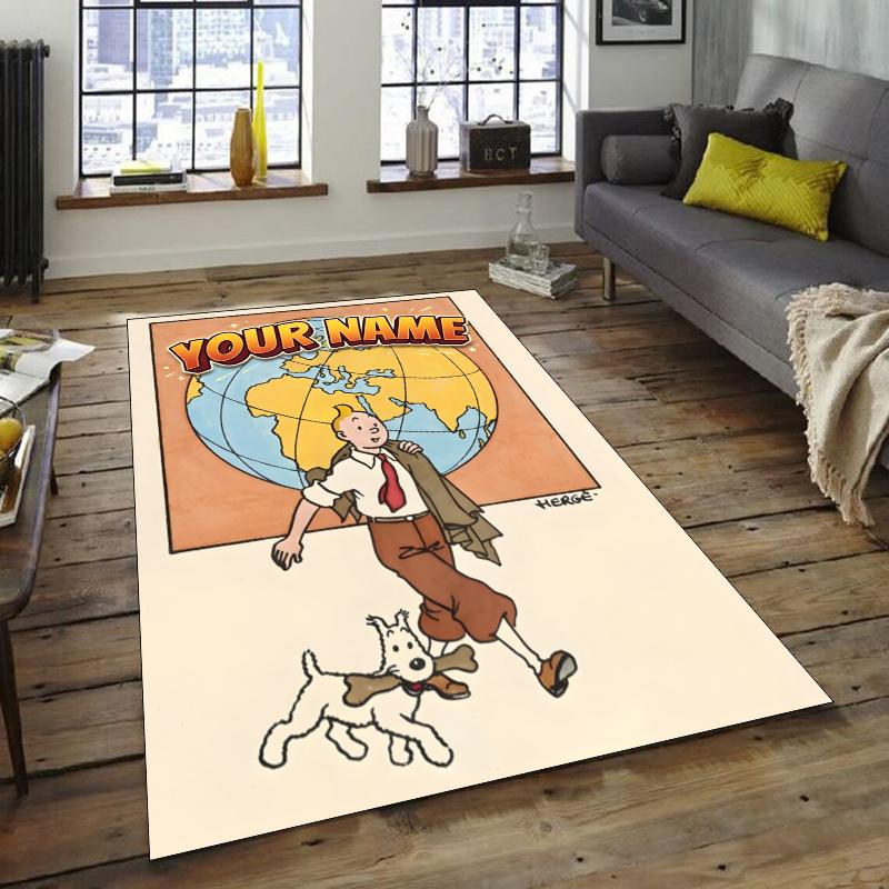 The Adventures of Tintins Design Area Rug Personalized Name- Non-Slip, Soft & Cozy Floor Mat for Living Room, Office - Indoor/Outdoor Carpet