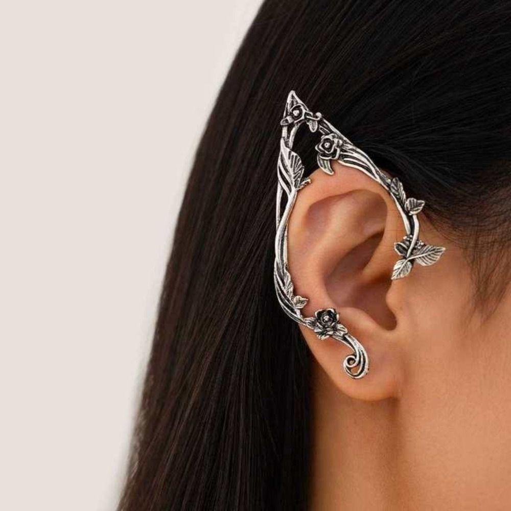 Zinc Zinc Alloy Rose Flower Hollow Ear Clips Outline Ear Hook Sweet Elf Ear Clip  Women