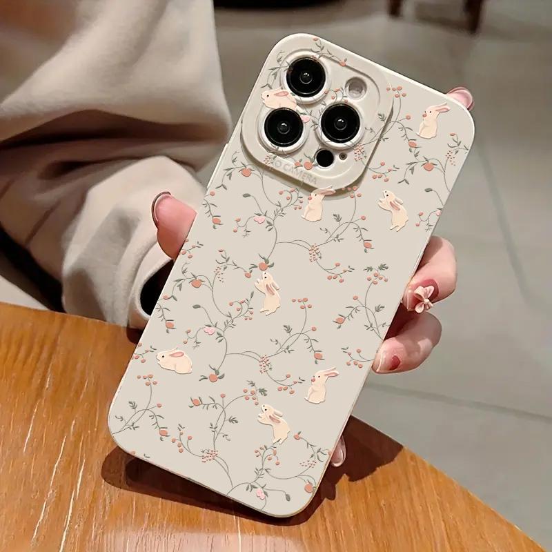 Rabbit Flower Solid Color Frosted Phone Case For iPhone 16 15 14 13 12 11 Pro Max XS XR Plus SE2 16E Shockproof Bumper Cover