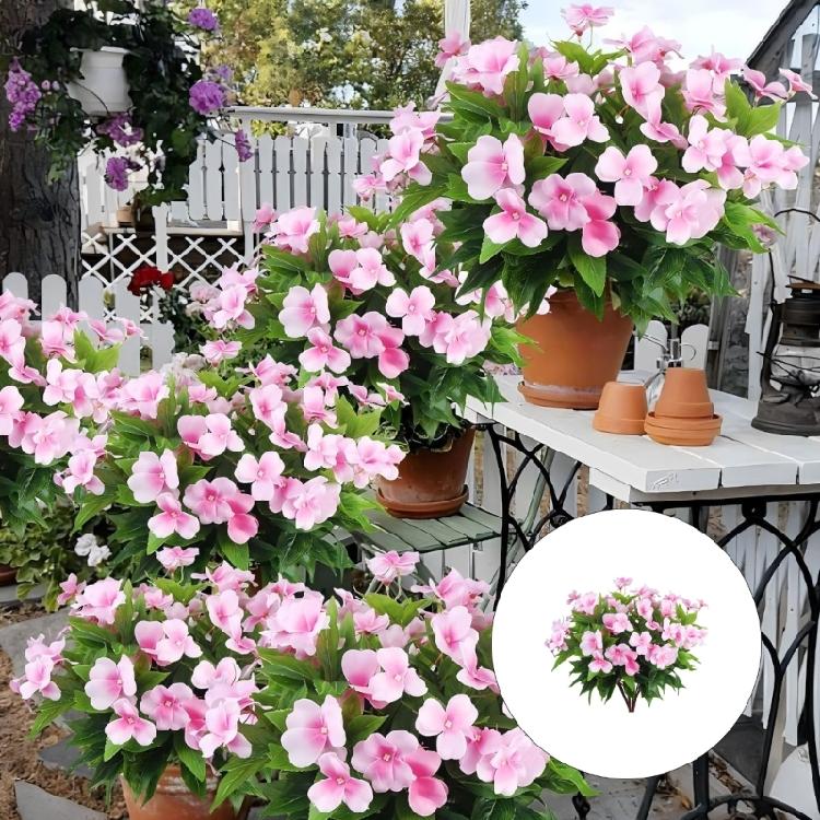 Pack of 2 Artificial Impatiens Balsamina Flowers Realistic Floral Arrangements Silk Stems for Tabletop Displays