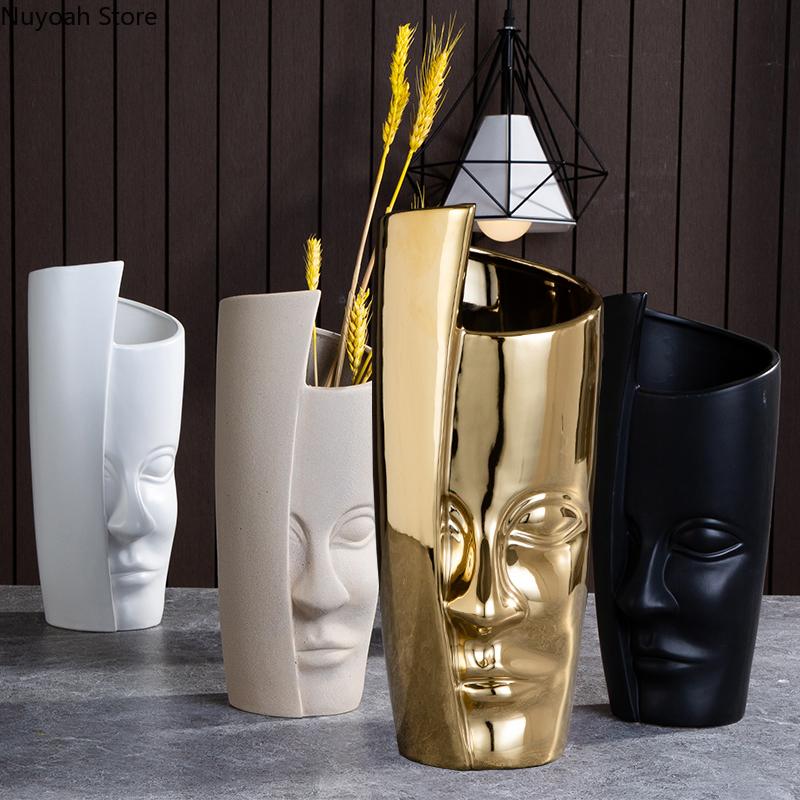Nordische Keramik-Gesichtsvase Modernes Wohnzimmer Lippenblume Leichter Luxus Ausdruck Halbes Gesicht Dekoration Heimdekorationszubehör