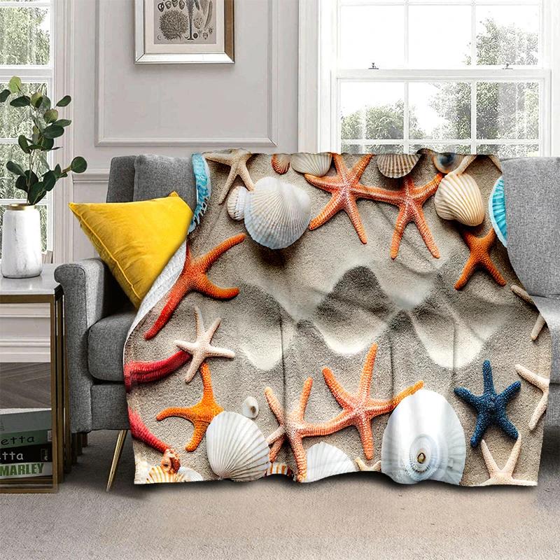 3D Starfish Beach 29 Style Shell Sea Star Sand Cartoon Blanket,Soft Throw Blanket for Home Bedroom Bed Sofa Picnic Office Cover