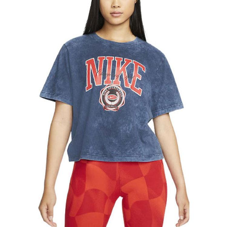 Nike Graphic Print Casual Breathable Short-Sleeve Round-Neck T-Shirt Women Tops Light-Sea-Blue DR9010-451