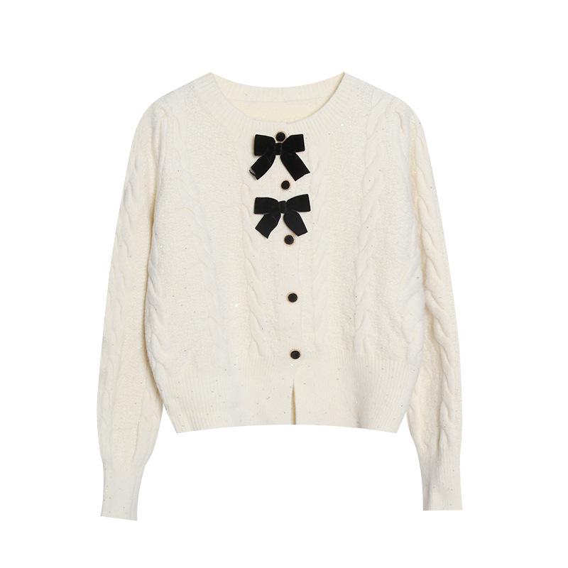 Chen Dayu Women s Chic Red Bow Sequin Knit Cardigan Sweater - Exquisite AutumnWinter Design Small белый 4280₽