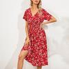 Summer Vacation Floral Print V Neck Loose Dress for Ladies