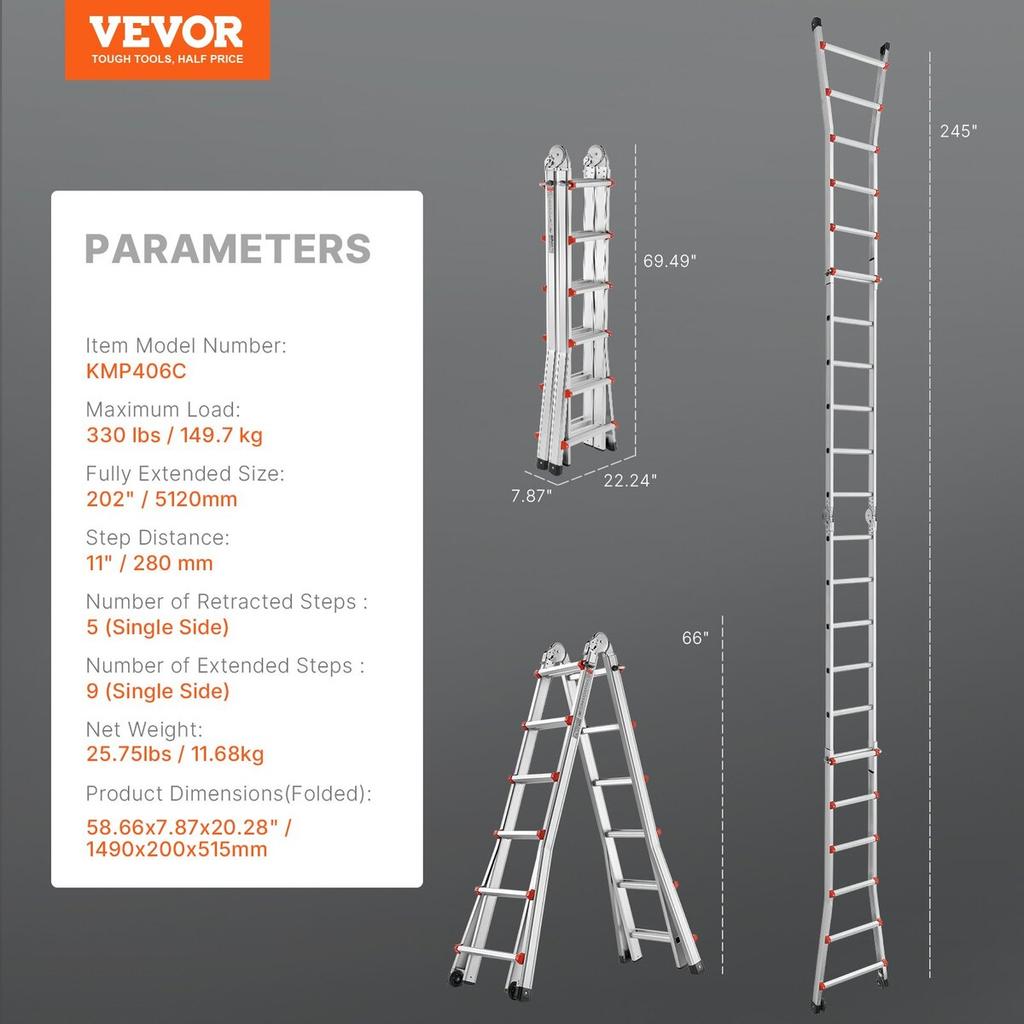 Telescoping Ladder A Frame 20 FT Extension Multi-Function for Homework