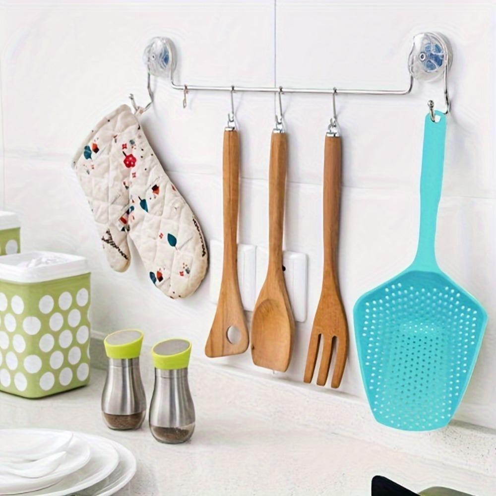 Large Strainer Spoon Long Handle Tool Colander Draining Scoop Pasta Strainer Cooking Kitchen for Spaghetti, Noodles, Veggies 13.5'' Utensils, Green