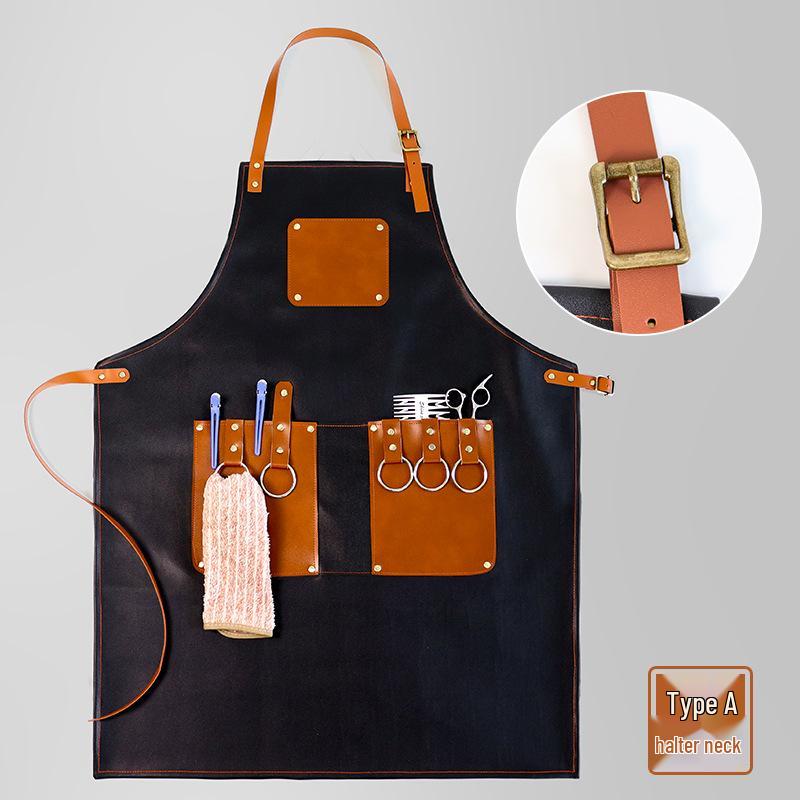 Retro-Style PU Leather Multi-Function Smock for BBQ, Gardening & Auto Repair