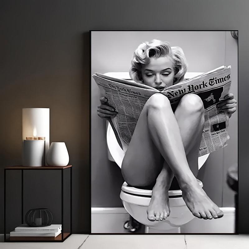 Retro Newspaper Scene Wall Art: Humorous Waterproof Bathroom Poster