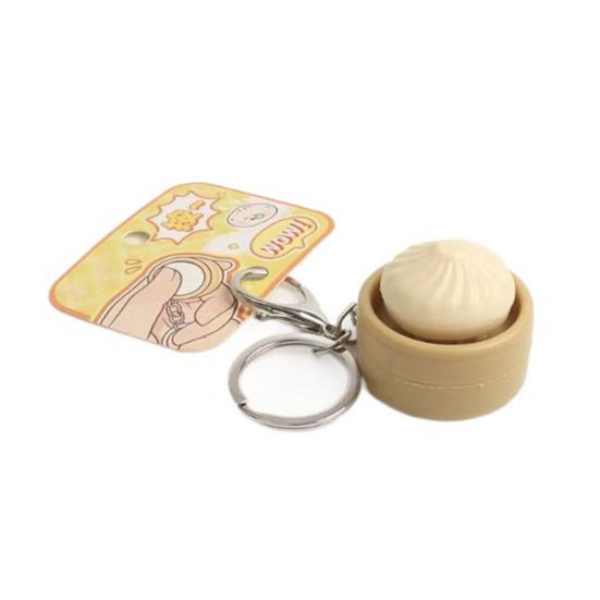 Steamed Bun Keychain Squeeze Toy with Sound Cute PVC Fidget for Stress Relief Portable Decompression Gadget for Kids Adults