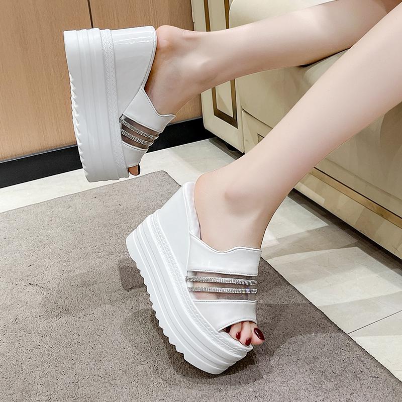 Fashion Slippers Casual Shoes On A Wedge Platform Slides Women Heels Pantofle Luxury Soft High 12CM Summer Fashion PU Fabric Leisure