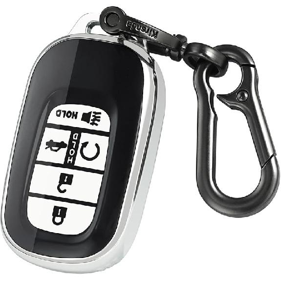 For Honda Key Fob Cover,Case With Keychain,Soft TPU Protection Key Shell/Skin,5 Buttons Fit   Accord Civic HR-V CR-V Pilot Remote Key(Black)