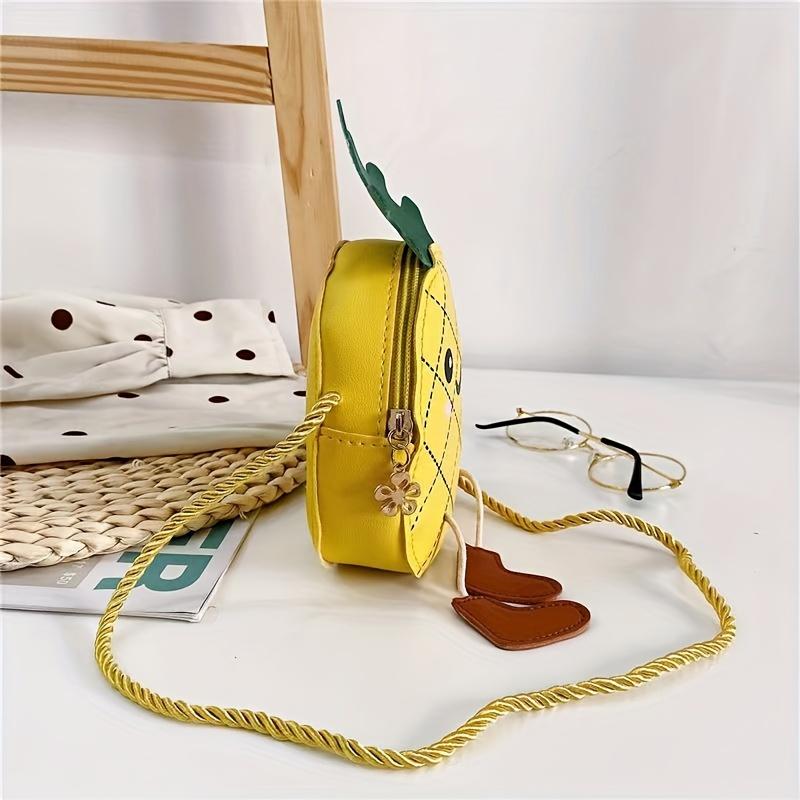 Cute Pineapple-Shaped Mini Shoulder Bag Fashionable Faux Leather Crossbody with Zipper Closure, Trendy Cartoon Design Small Crossbody Bag