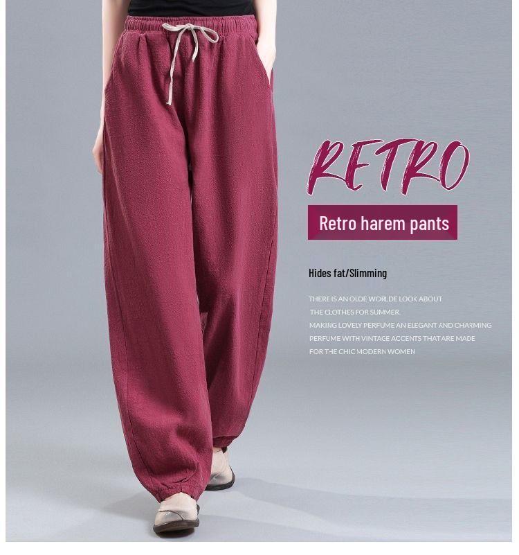 Women's High Waist Cotton Linen Lantern Pants - Spring/Autumn Loose Harem Style