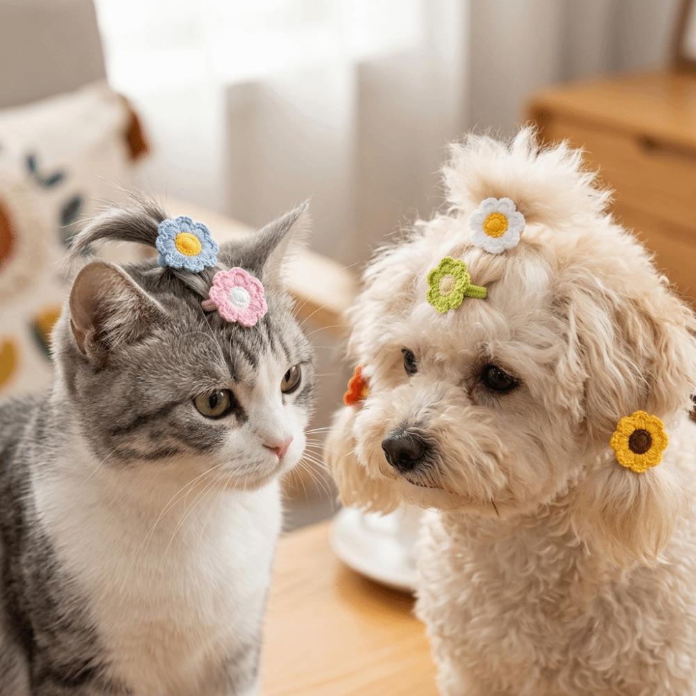 24pcs Vivid Dog Hair Tie Decorative Flower Hair Tie Reusable Dog Grooming Decor Daily Wear