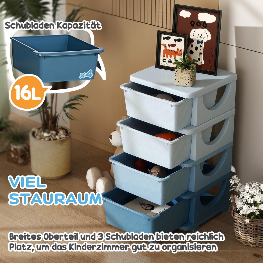 Four-Tier Kids Storage Boxes, with Four Drawers - Blue