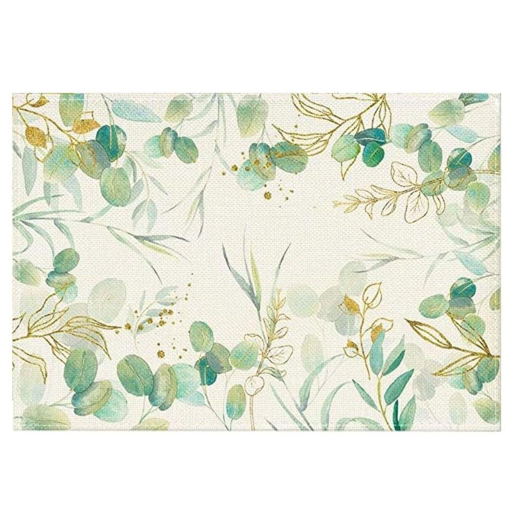 Heat Resistant Table Mat Anti Slip Tableware Pad Green Plants Linen Placemat  Table Decoration