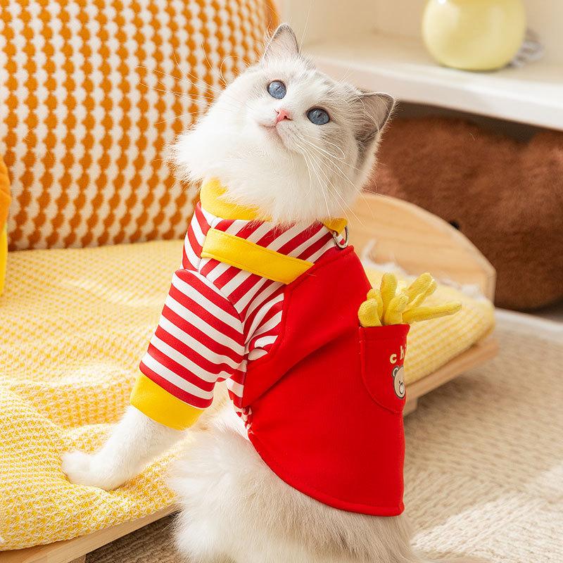 New Autumn and Winter Cat Clothes Three-dimensional French Fries Can Pull Two Feet Into Cats, Kittens, Warm Dogs, Pet Sweaters