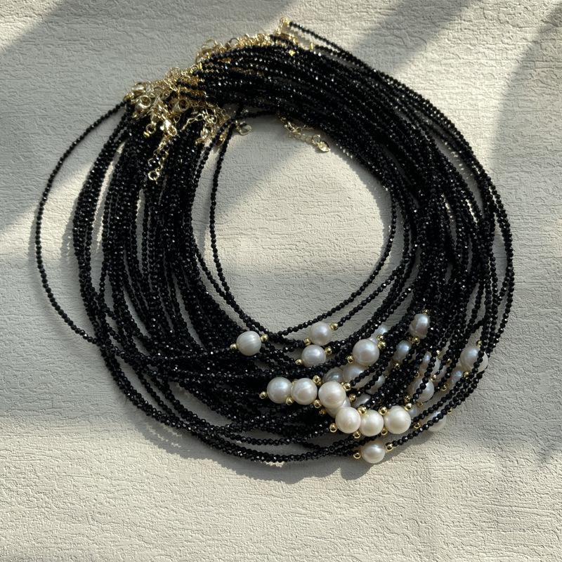 Natural Crystal Jewelry Natural Freshwater Pearls, Black Sharp Collarbone Chain Necklace