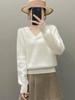 2025 Women's Autumn/Winter V-Neck Cashmere Sweater - Solid Color, Casual Loose Knit Top, Versatile Base Layer or Outerwear