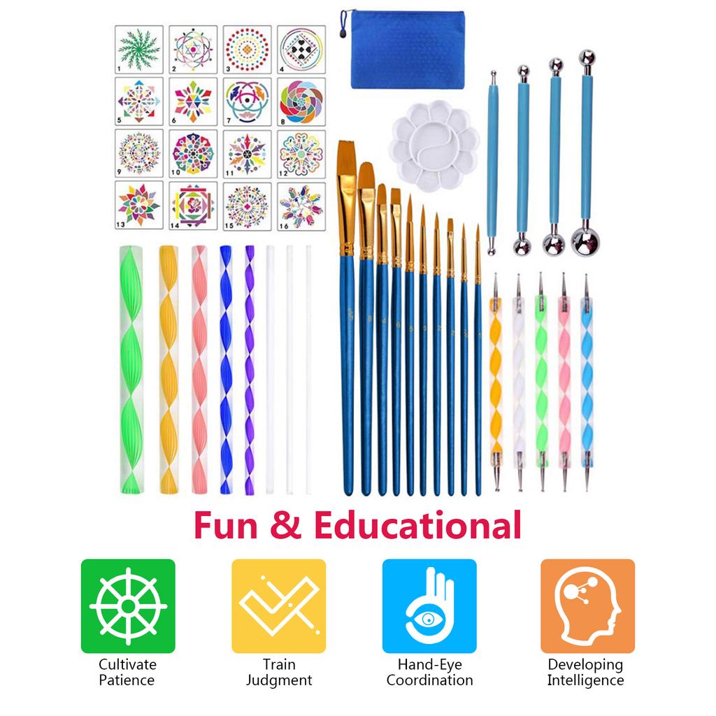 44 Piece Mandala Dotting Tools   Painting Stencils     Paint Brushes Multifunction Embossing Dot Kit  for   Rocks Coloring Drawing  