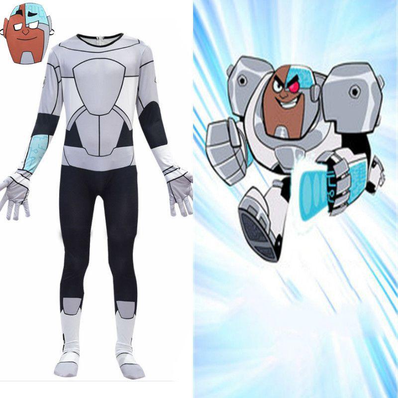 Anime Titan Teen Cyborg Costume Comic Superhero Cosplay Jumpsuit Dress Fancy
