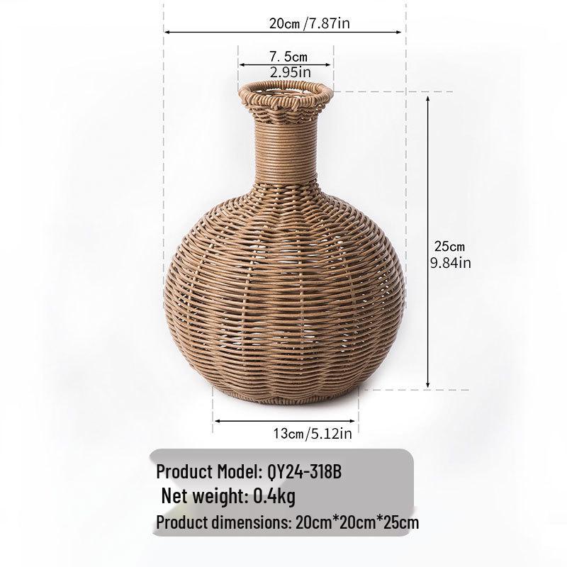 Handwoven Retro Rattan Flower Vase - High-End Creative Decoration for Dried Flowers