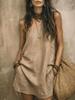 women's Solid Color Asymmetric One Shoulder Linen Texture Loose Pocket Short Mini Vacation Dress
