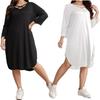 Women's Plus Size Dress Long-sleeved V-neck Casual Loose Knee-length Dress
