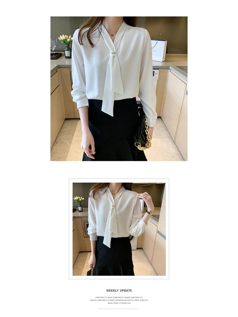 Women's White Chiffon Long Sleeve Shirt - 2025 Spring/Summer Casual & Professional Design
