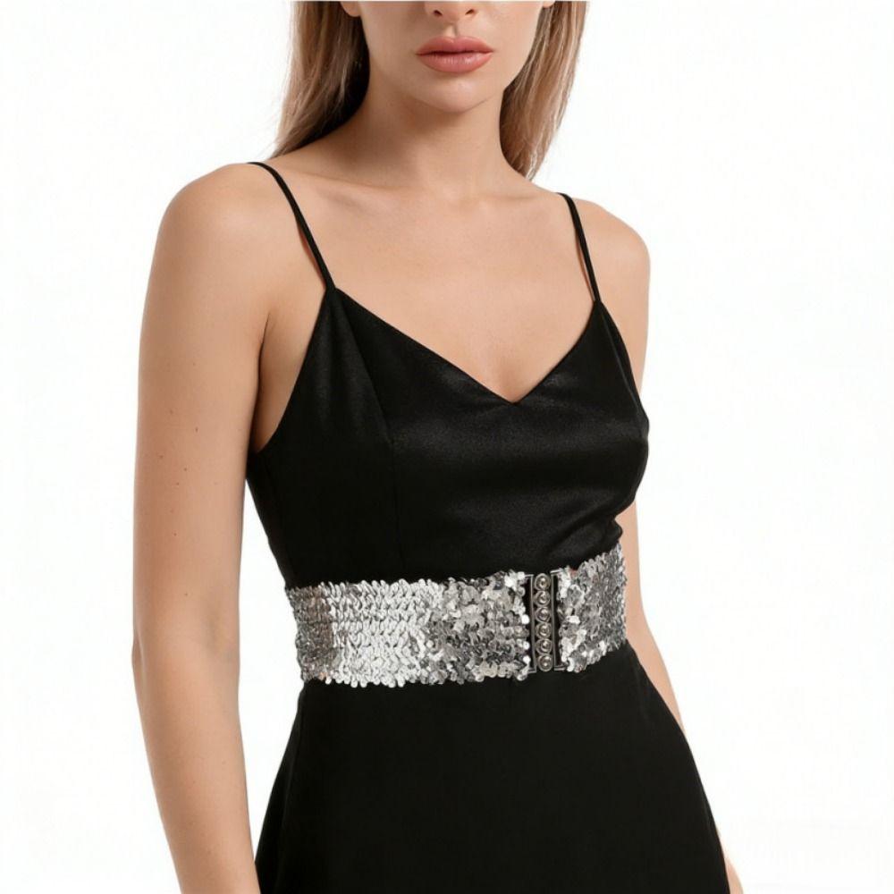 Metal Buckle Sequined Wide Corset Belt Wide Elastic Elastic Waspie Belt Casual Wear