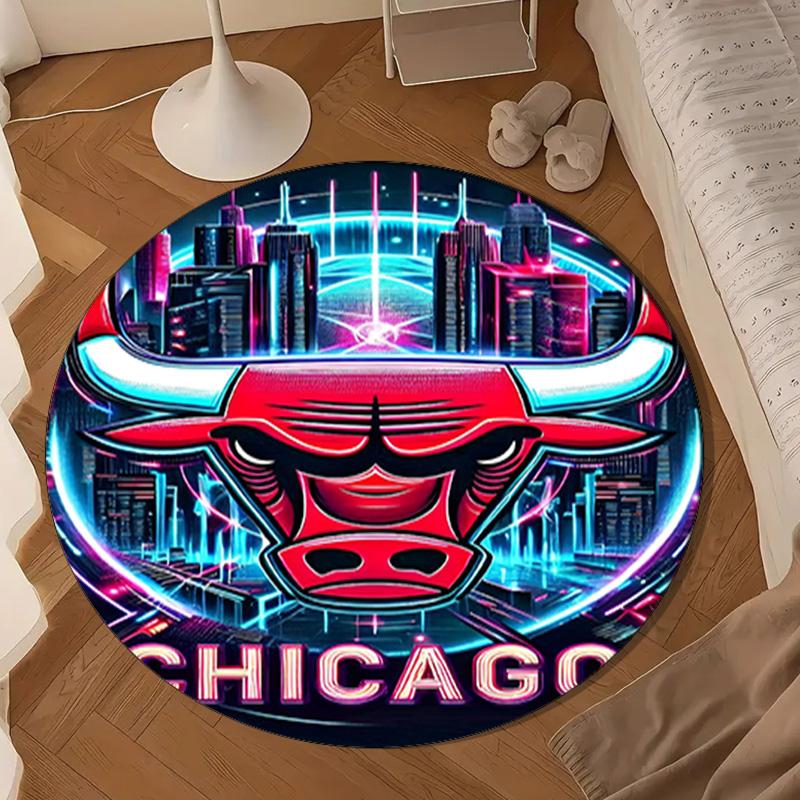 Chicago Neon Cityscape Round Rug for Livingroom,Bedroom, Palyroom, Chair Rug, Area Rug, Circle Carpet, Large Size Decor Fan Christmas Gift