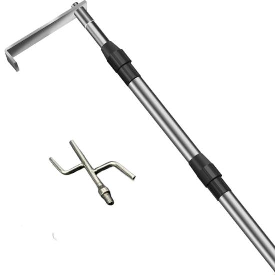Telescoping Truck Cargo Grabber Pole with 2 Hooks Stainless Steel Pickup Truck Bed Retriever Tool Heavy Duty Telescopic Push Pull Rod