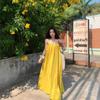 Pure Desire Wind Backless Yellow Suspender Skirt Women's Summer New Design Pleated Loose Pendulum Dress Dress