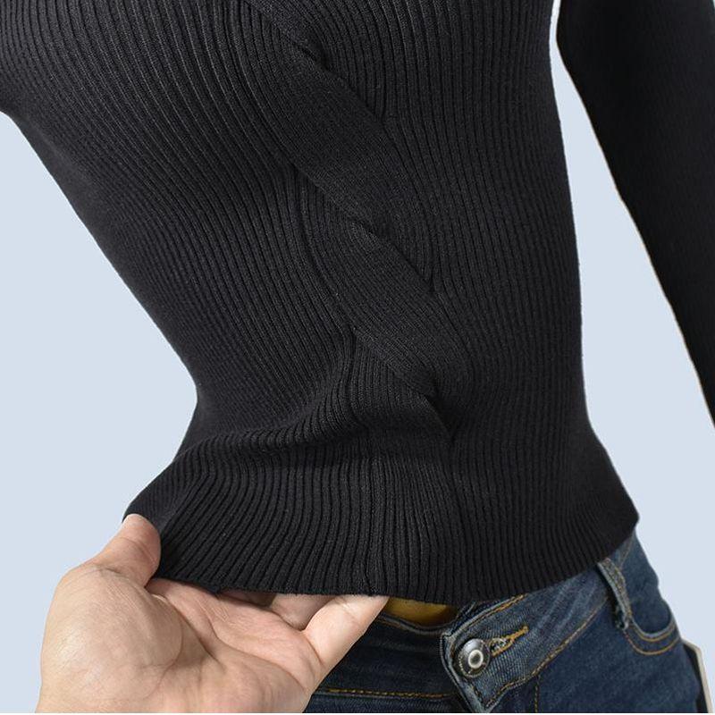 Classy Stylish Chic Short Bottoming Shirt Silm Women's Autumn and Winter Long Sleeves Knitted All-Matching V-neck Halter Tops