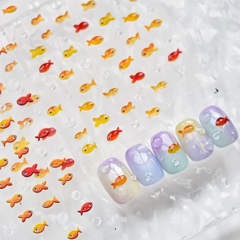 Little Red Fish Jelly Summer Goldfish Carp Ocean Beach Mermaid Sea Shiny Small Koi Soft Relief Nail Art Stickers Manicure Decals