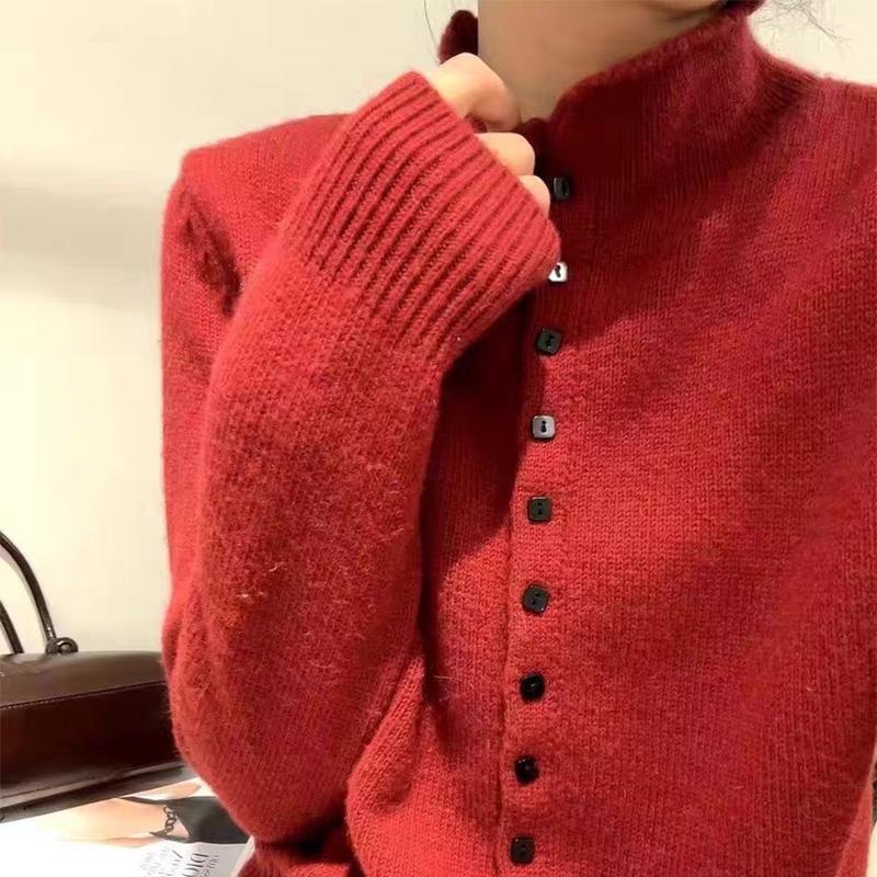 Soft Comfortable Stand-Up Collar Sweater Cardigan Women Simple Single Breasted Cardigans Coat Autumn Solid Knitted Outerwear