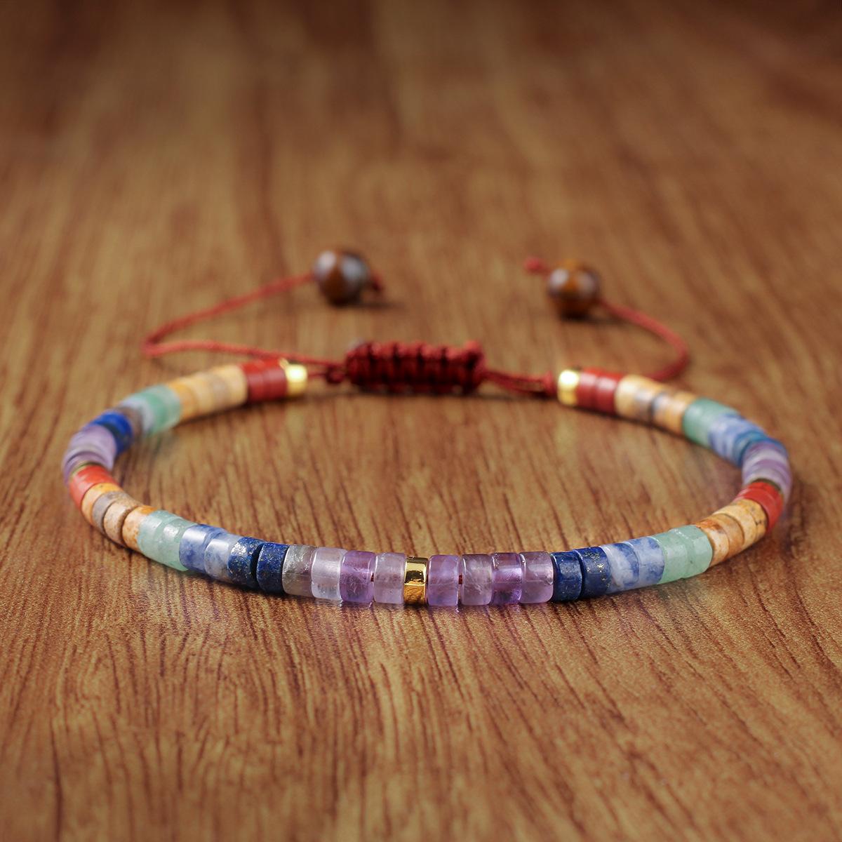 

Festive Gifts Colorful Natural Stone Flat Bead Bracelet Set With Gold Accents Bohemian Adjustable Rope Jewelry For Women Daily Wear Gift