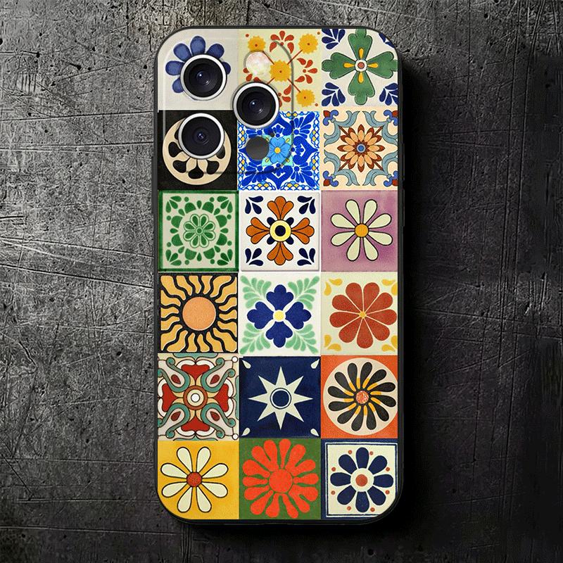 Italian Sicilian Style Floral Pattern Soft Phone Case for iPhone 16 16E 17 Air 15 Pro Max 14 Plus 13 Mini 11 12 7 Black Cover Ba