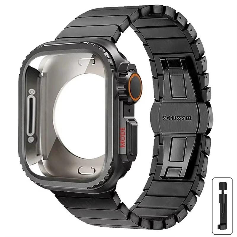 Etui+Pasek do Apple Watch Band 10 42 46mm Ultra 2 49mm 9 8 7 6 SE 5 Stalowy Metalowy Ochronny Korpus Ulepszenie dla Iwatch 45mm 44mm