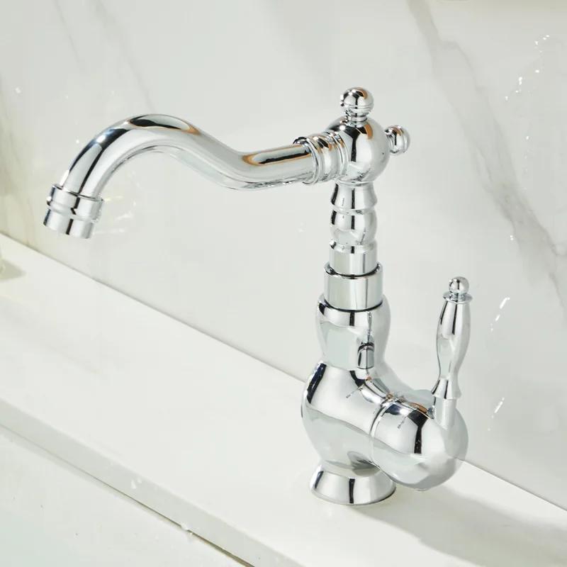European Style Gold Basin Faucet Chrome Hot and Cold Mixers Antique Wash Basin Faucet Taps 360 Rotating Kitchen Faucet