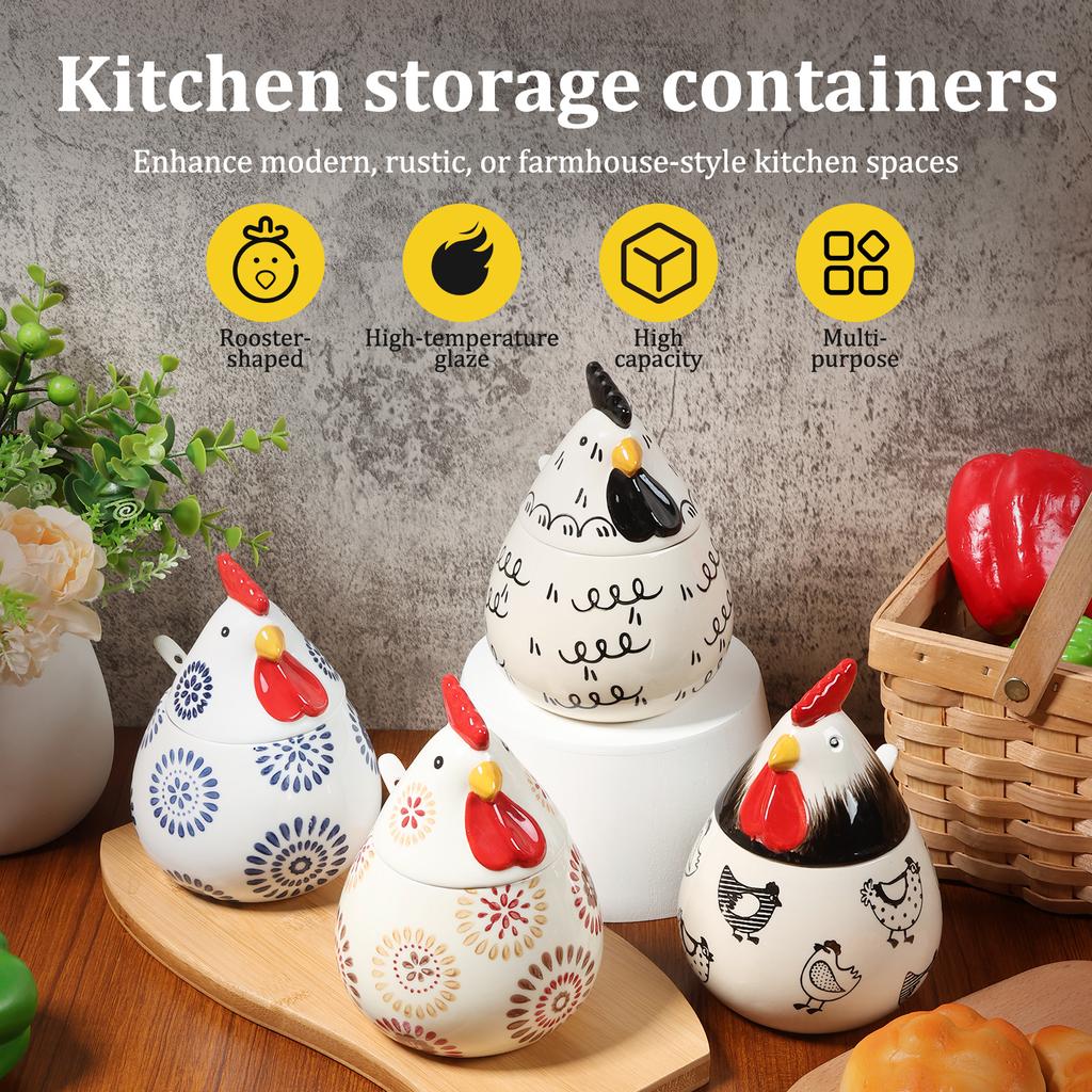 Salt Seasoning Jars Pepper Jar Ceramic Condiment Box Storage Pot Rooster Shape Spice Container Sugar Coffee Function Multi Bowls